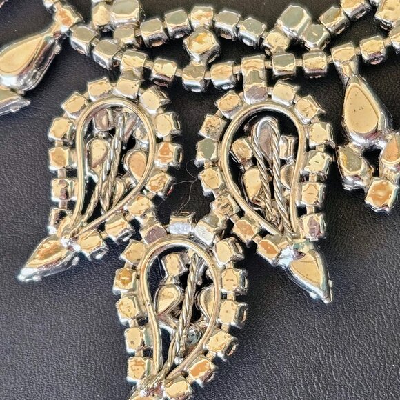 Stunning Vintage Blue & Pink Rhinestone Collar Bib Choker Necklace & Earring Set - Picture 10 of 13